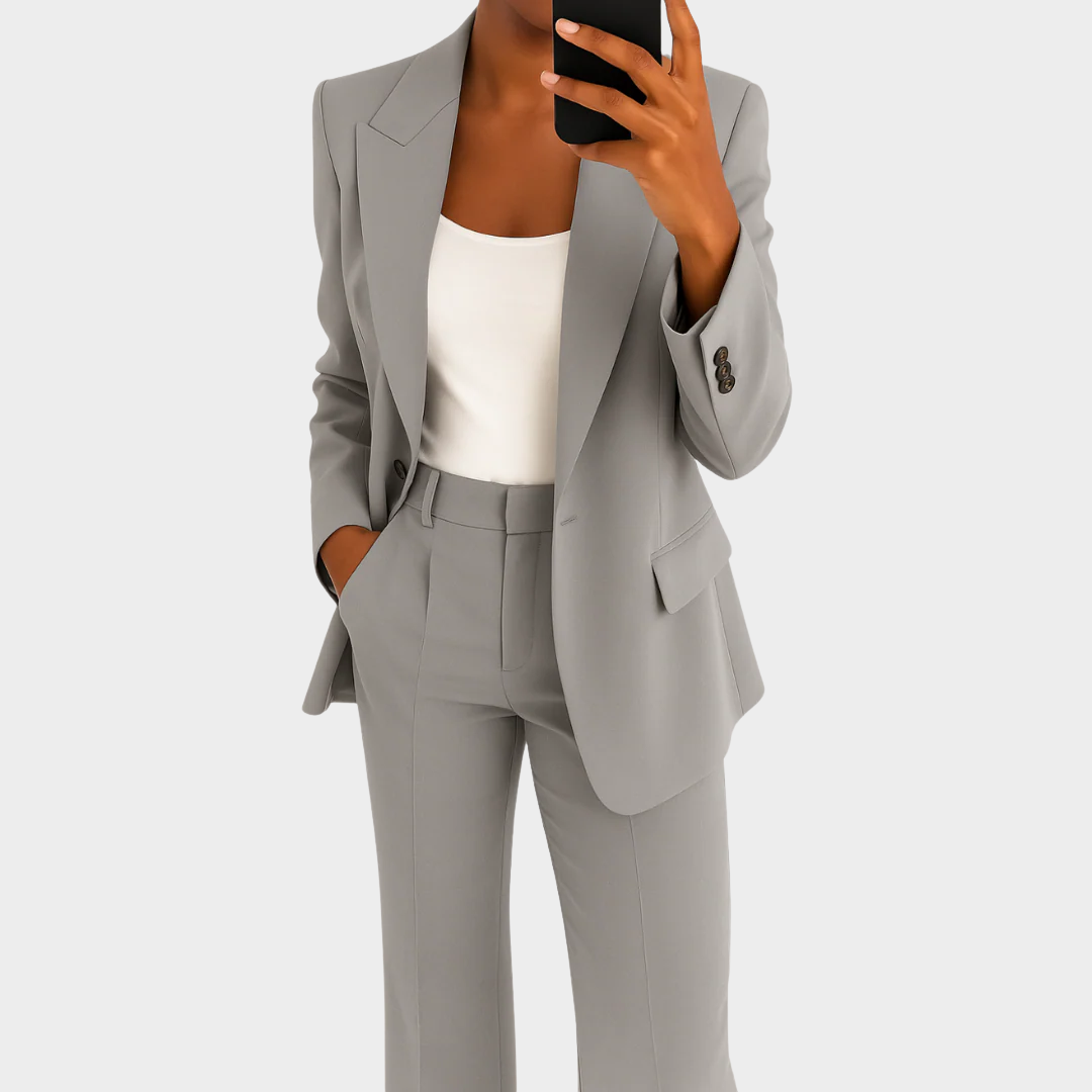 Women Elegant Two-Piece Suit Set – Slim Fit Jacket and Pants – Classic Collar Long Sleeve Polyester Blend – Multiple Colours