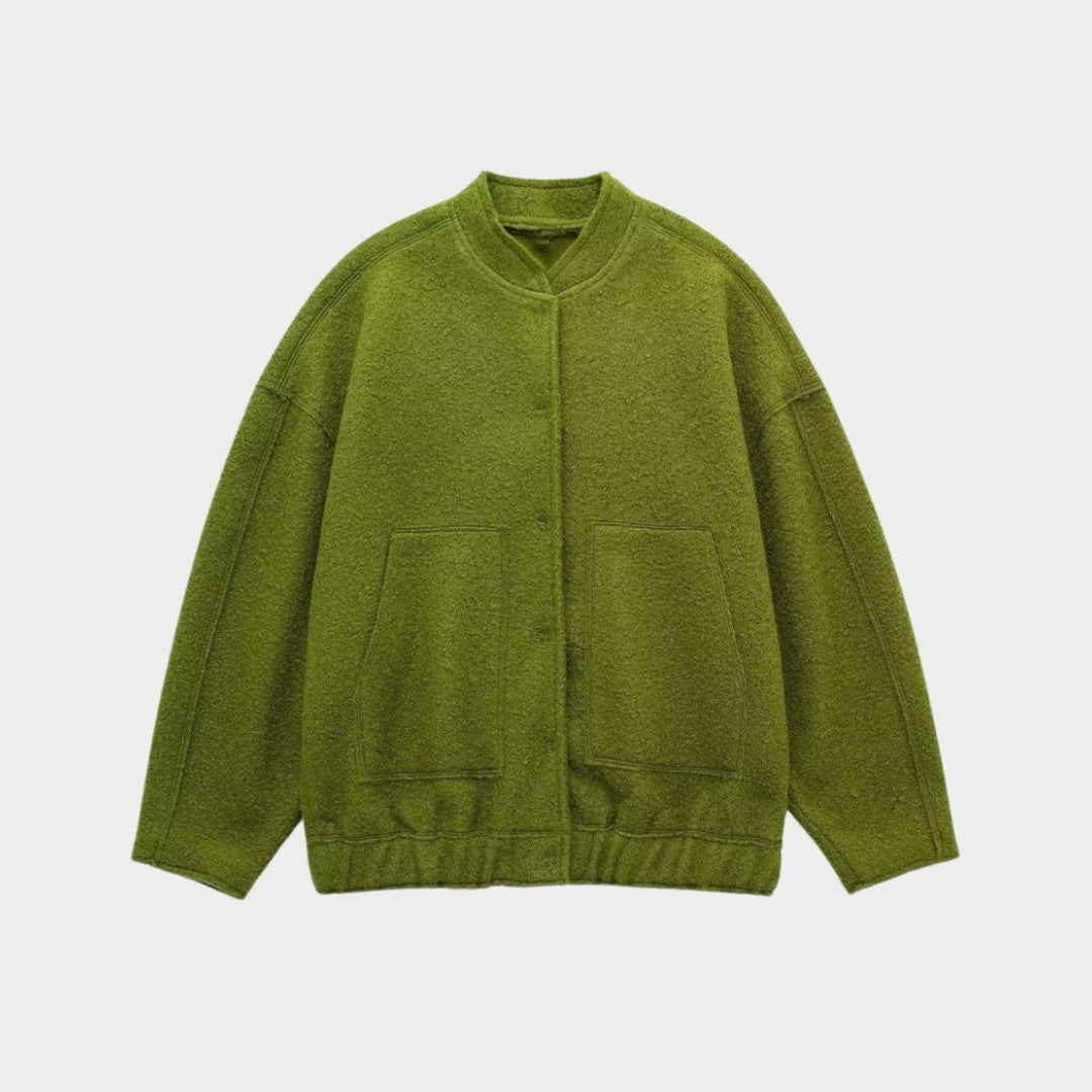 Women’s Oversized Coat – Round Neck, Pocket Detail, Long Sleeve, Casual, Black, Green, and More