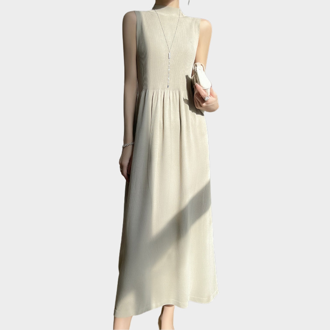 Women's Knitted Maxi Dress - Half Turtleneck - Sleeveless - Slim Fit & Elegant - Multiple Colours