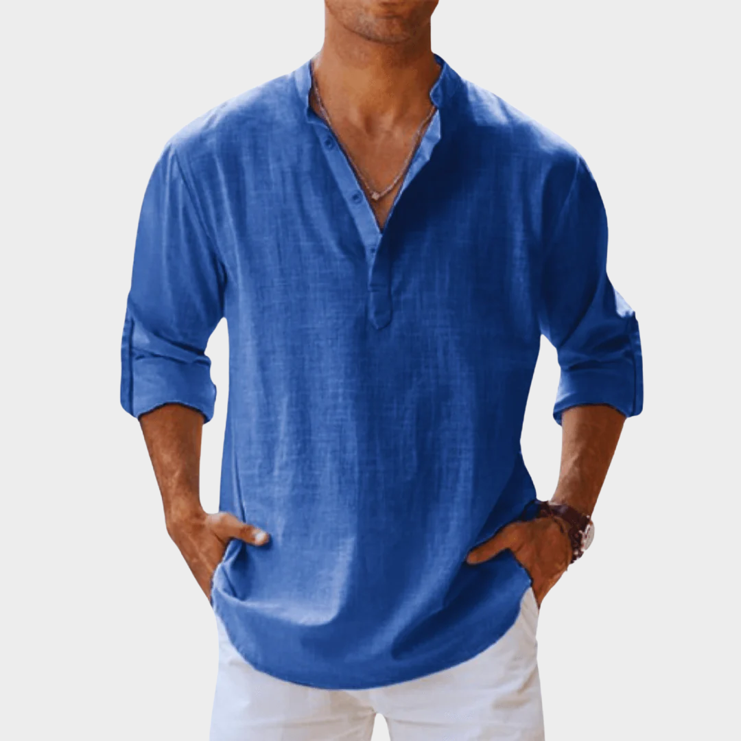 Men’s Casual Long Sleeve Shirt – Lightweight Cotton Linen Henley Style – Relaxed Fit with Beach-Inspired Design – Multiple Colours
