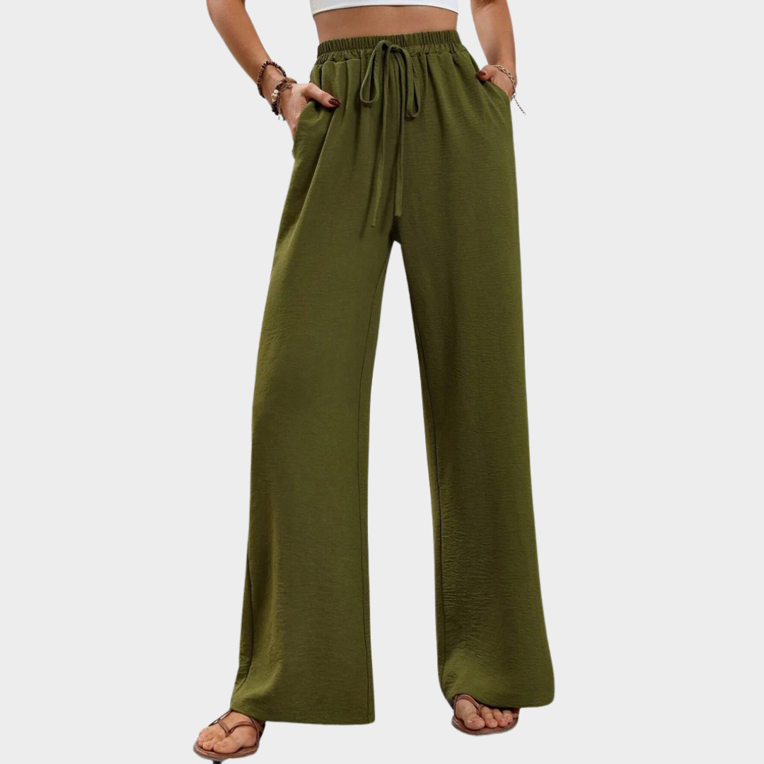 Women Wide Leg Casual Trousers – Floor Length Loose Fit Pants – Comfortable Solid Design – Multiple Colours