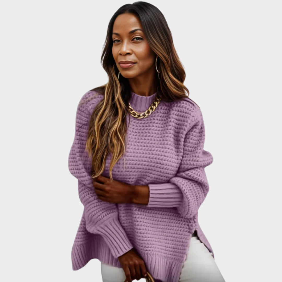 Thick Women’s Knitted Sweater – Half-High Collar, Unique Pattern, Beige, Red, and More