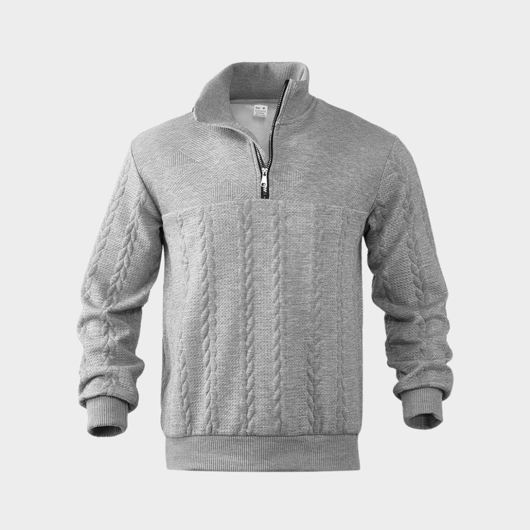 Men’s Casual Henry Collar Zip Sweater – Long Sleeve Knitted Zipper Top ( Navy Blue, Khaki, and More)