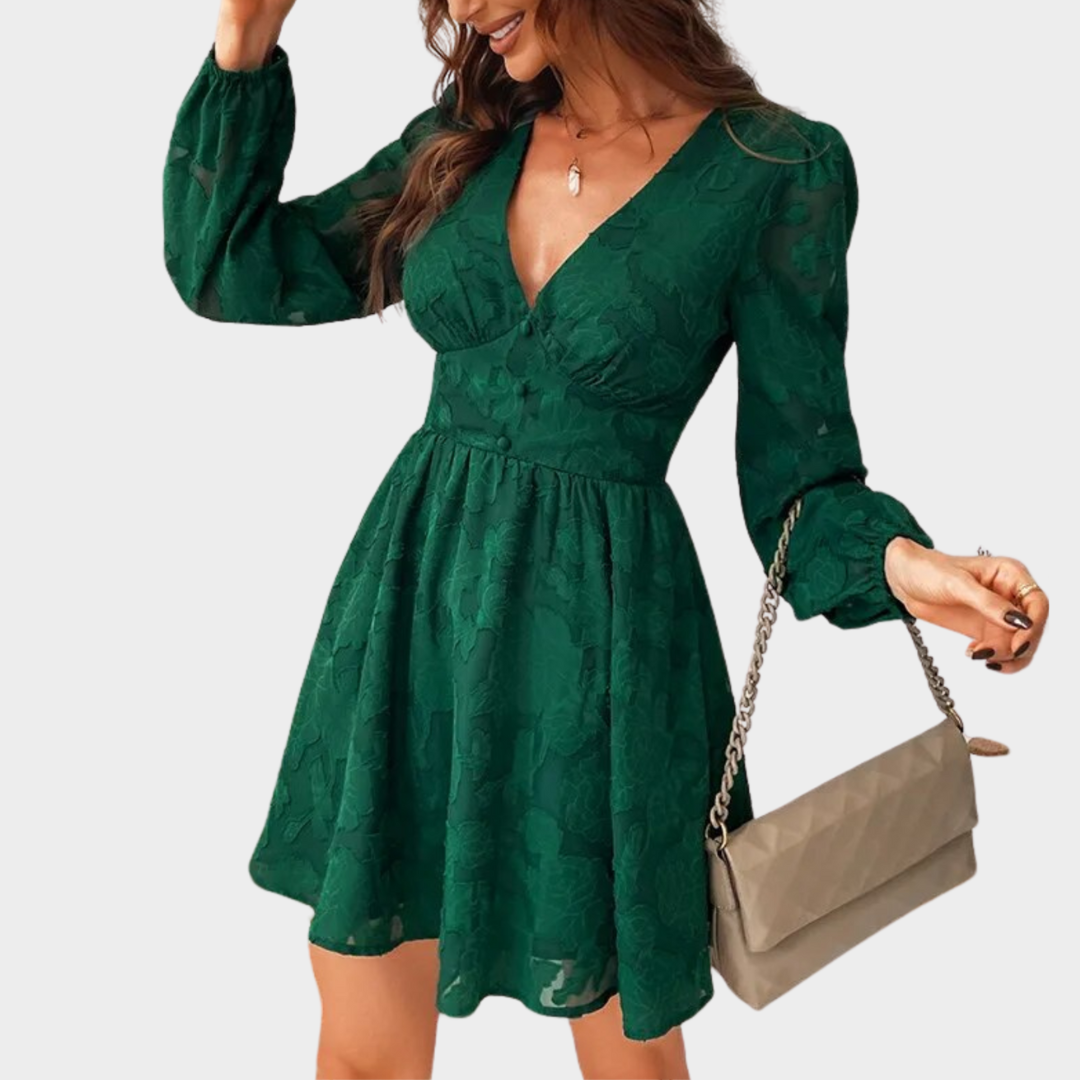 Women's V-Neck Long Sleeve Cocktail Dress – Elegant Fit – Floral Print – Soft & Comfortable – Multiple Colours