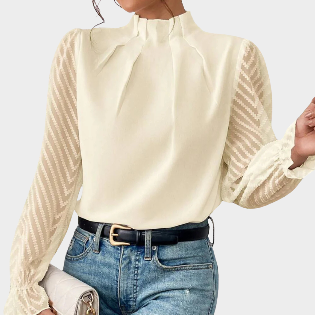 Women's Chiffon Top – Long Sleeve Wave Pattern – Elegant Office Wear – Lightweight Pullover – Multiple Colours
