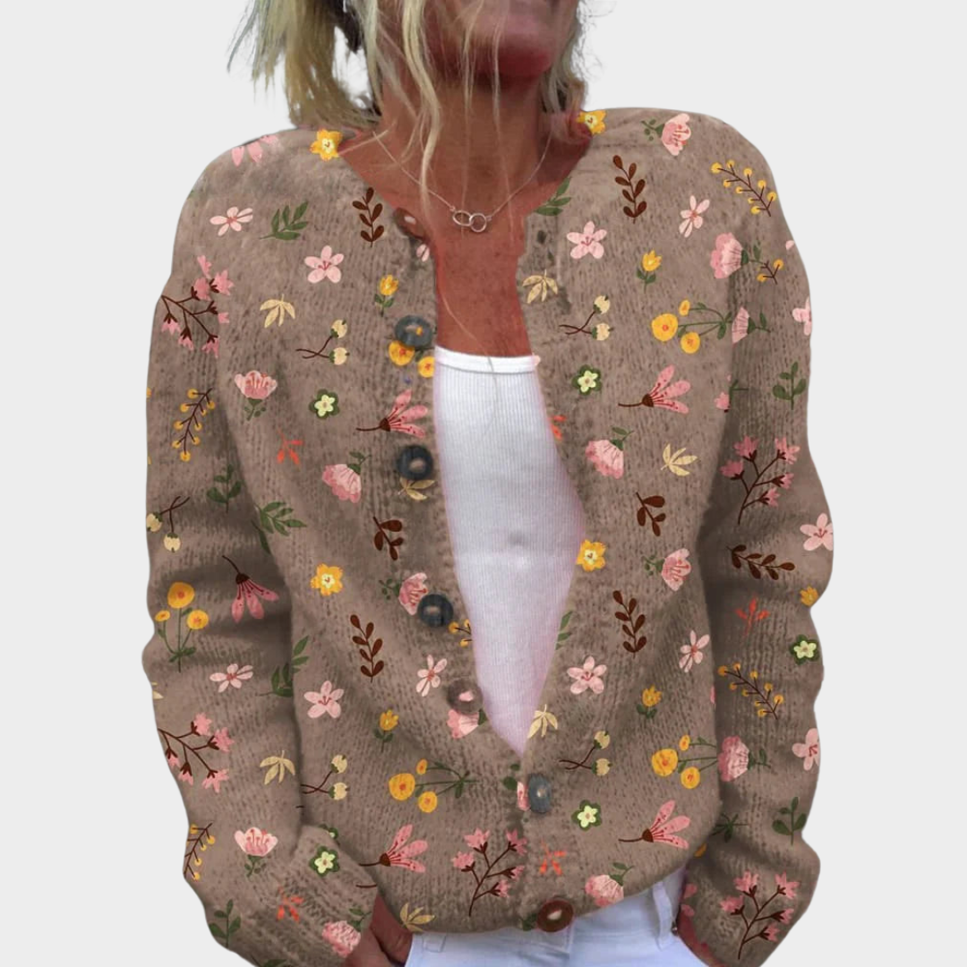 Women's Floral Knit Cardigan – V-Neck – Soft & Warm – Adjustable Fit – Multiple Colours