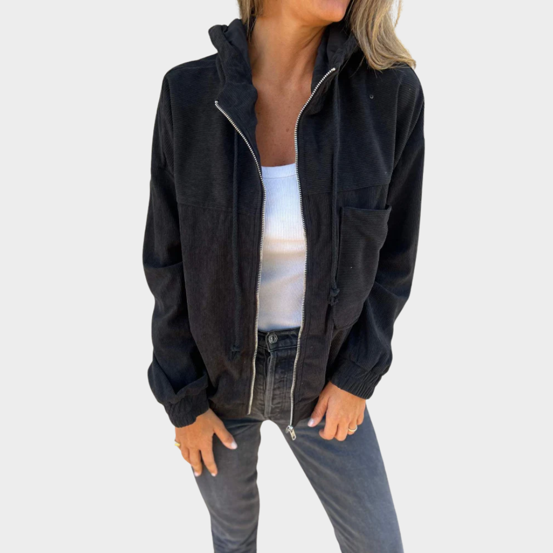 Women’s Hooded Jacket – Relaxed Fit with Zipper Closure – Side Pockets – Hip Length – Multiple Colours