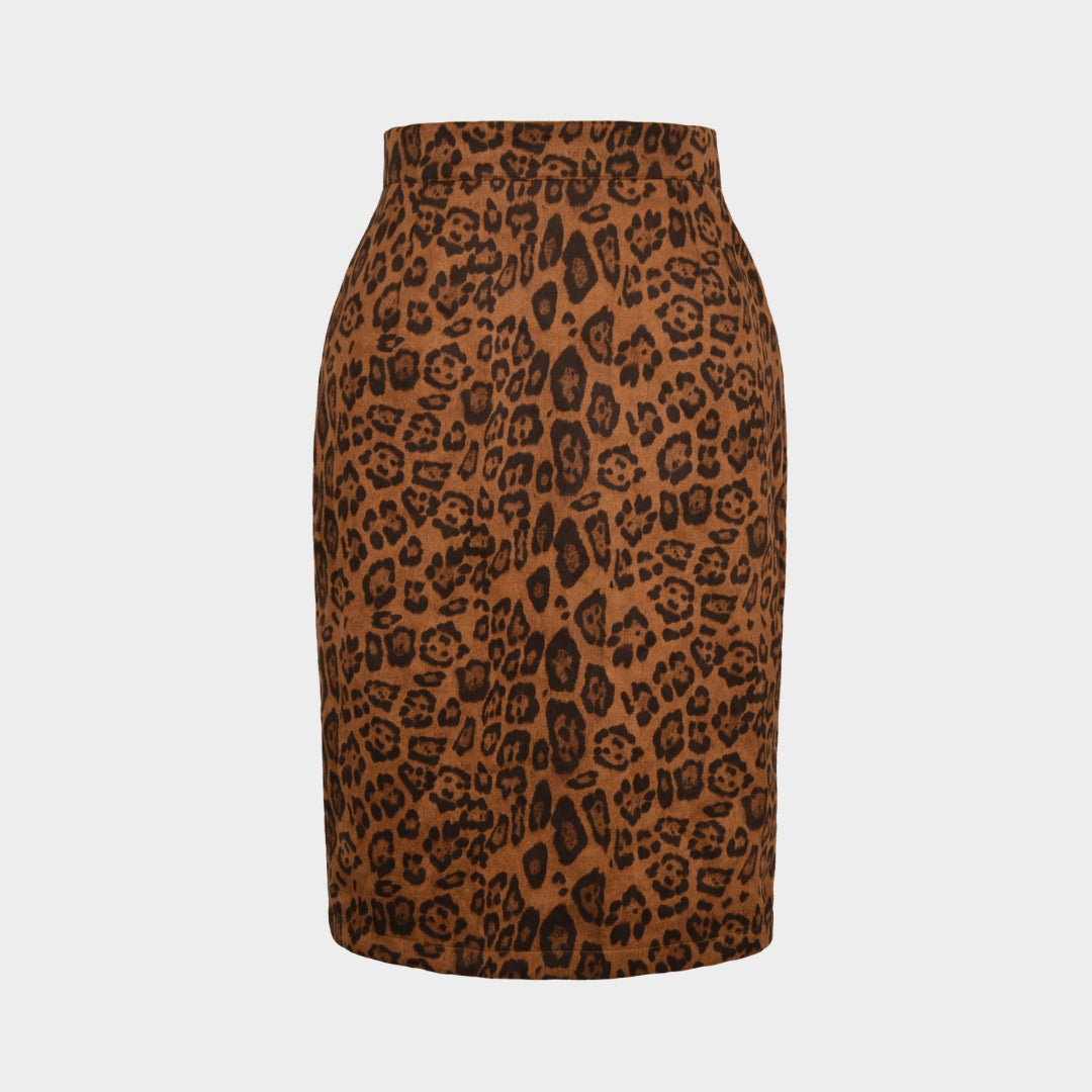 Women's High Waist Suede Pencil Skirt - Bodycon Fit - Leopard Print - Multiple Colours