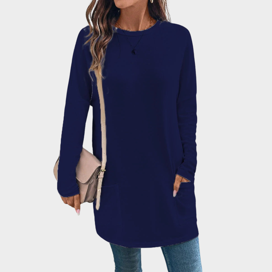 Women’s Sweatshirt – Relaxed Fit Cotton Feel Top with Round Neck, Long Sleeves and Hip Pockets – Multiple Colours