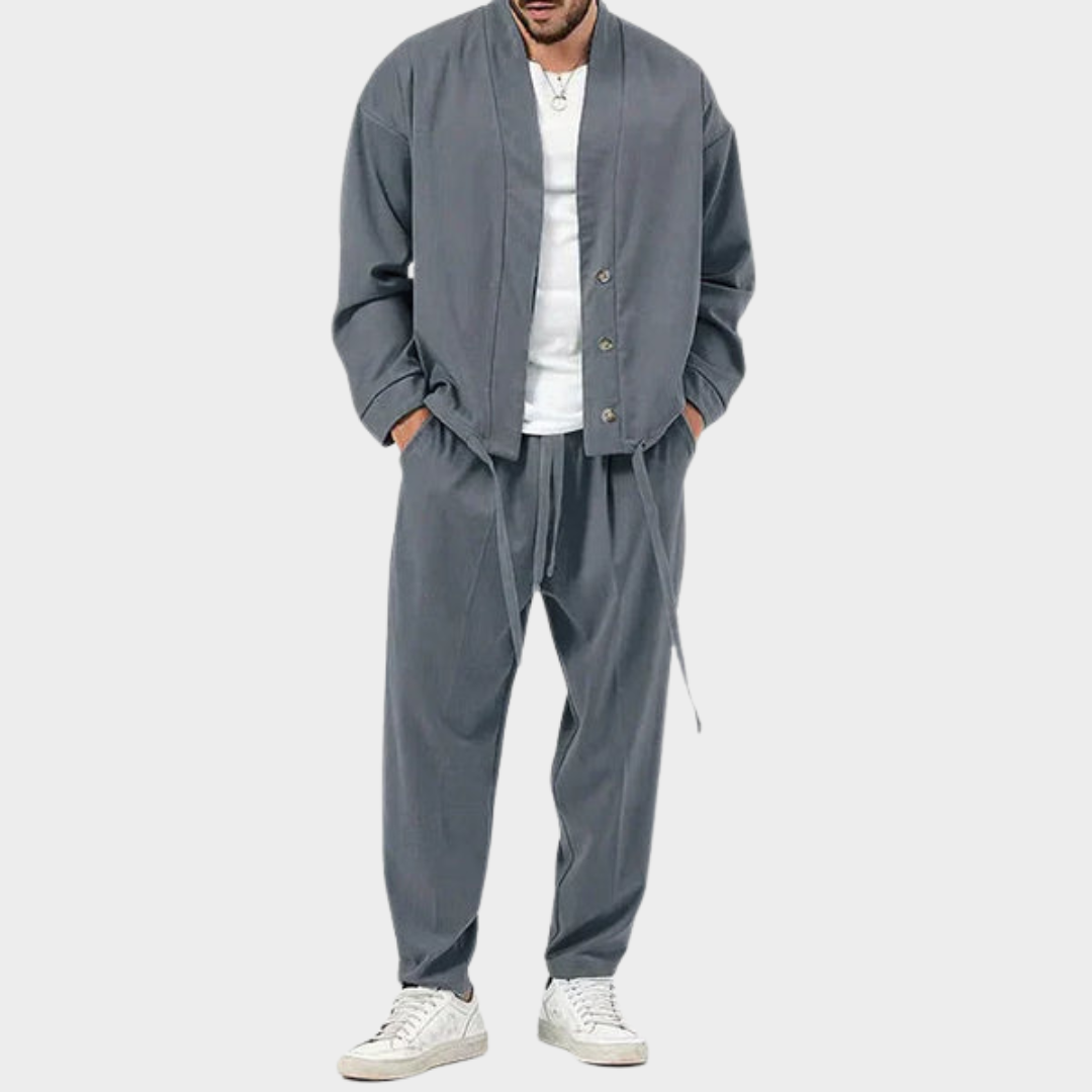 Men’s Casual Suit – Loose Long-Sleeve Shirt & Pants – Vintage Streetwear – Multiple Colours