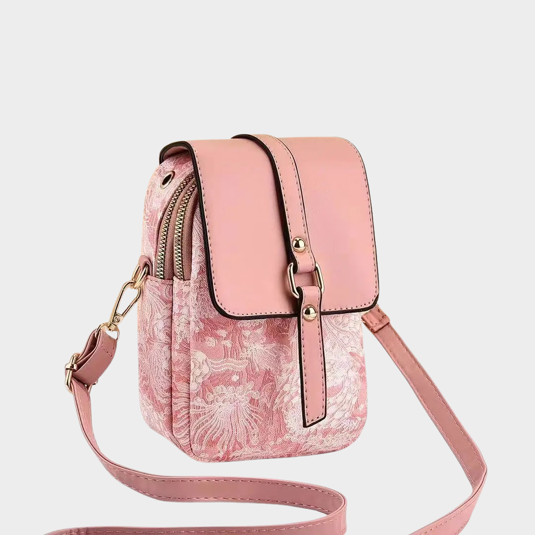 Women's Small Shoulder Bag – Printed Crossbody Mobile Phone Bag with Zipper and Buckle – PU Leather Multiple Colours