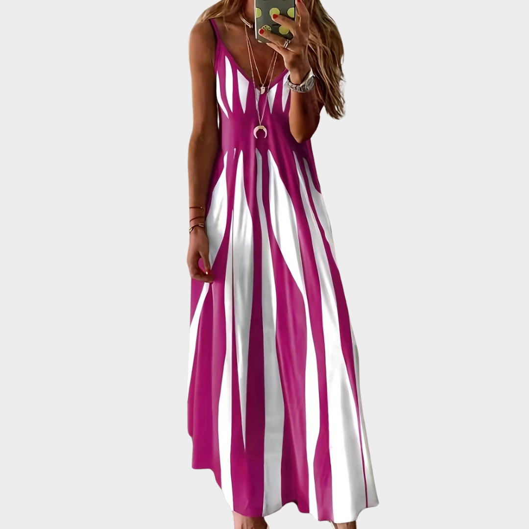 Women’s Printed V-Neck Long Dress – Elegant Flowing Maxi Dress – Lightweight Fabric – Multiple Colours