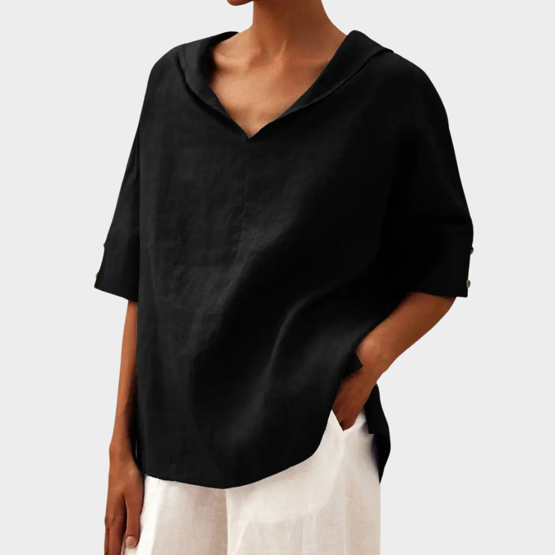 Women’s V-Neck Short Sleeve Shirt – Loose Fit Casual Top – Lightweight Fabric – Multiple Colours