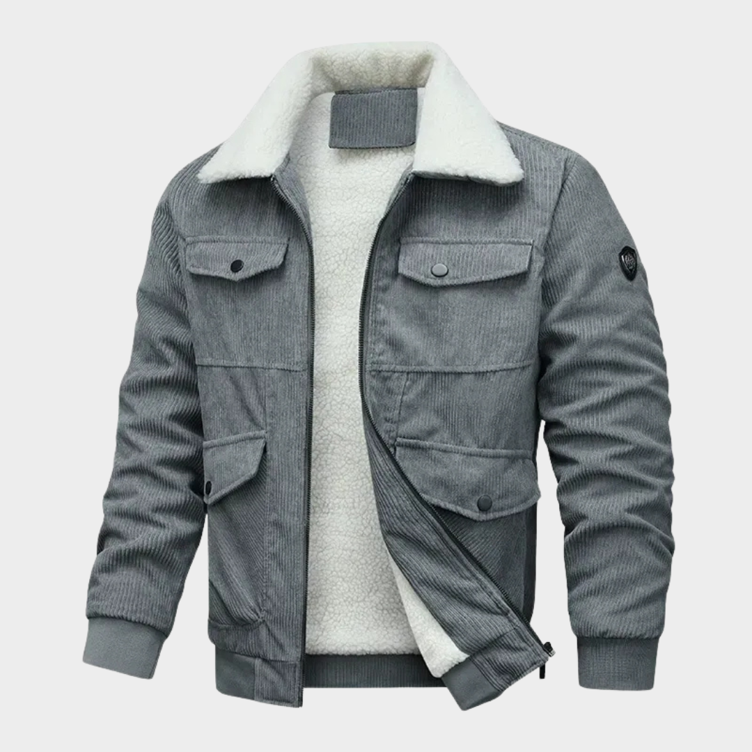 Men’s Corduroy Down Jacket – Fleece Lined Loose Fit Parka Coat with Multiple Pockets – Multiple Colours