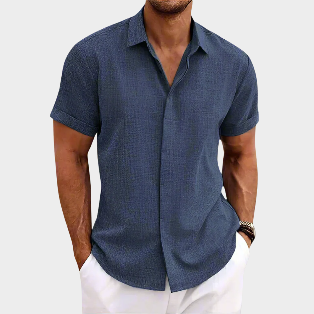 Men's Casual Short Sleeve Shirt – Relaxed Fit – Cotton Linen Blend – Beach Style – Multiple Colours