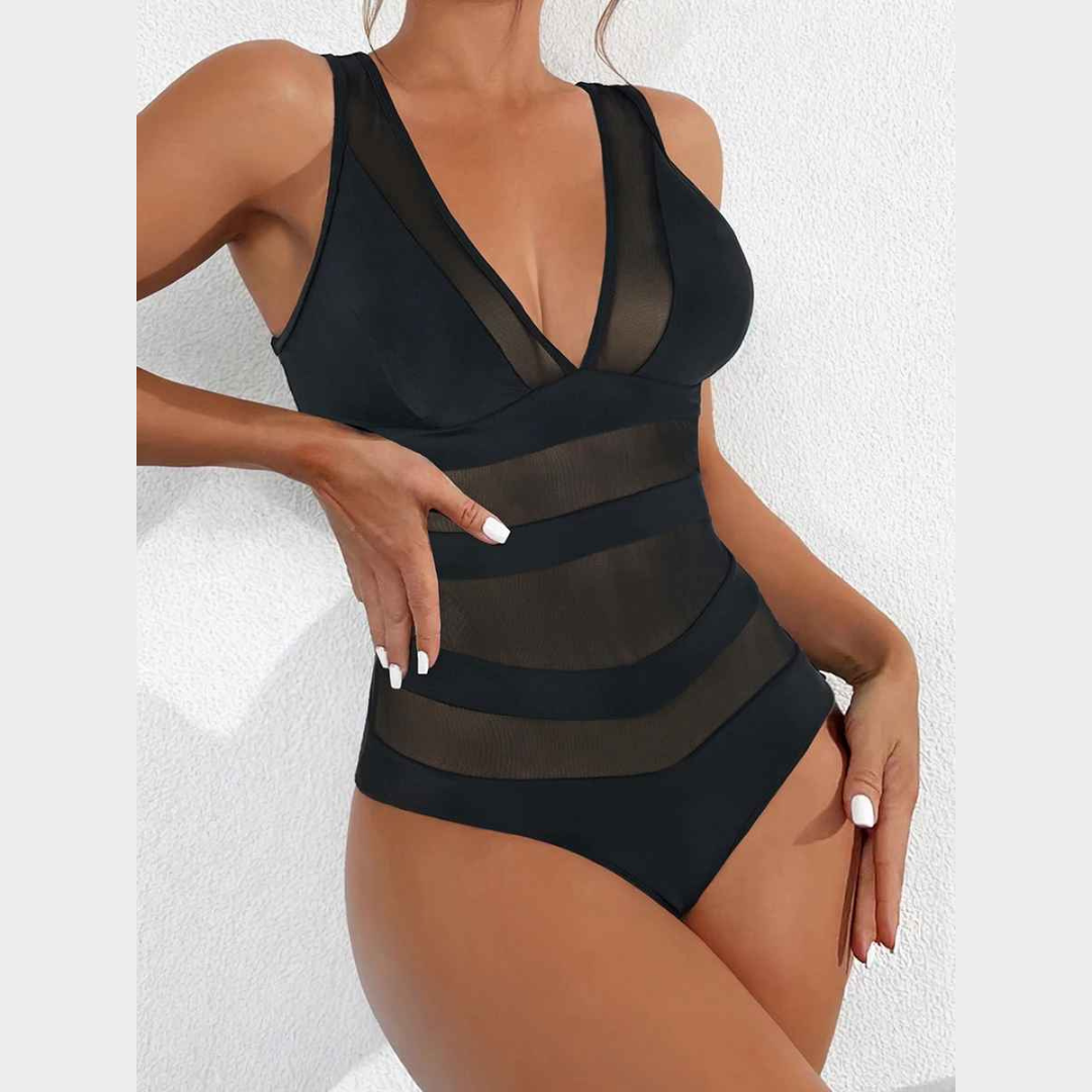 Women One-Piece Swimsuit – Slim Fit Mesh Backless Design – Soft Stretch Fabric – Multiple Colours