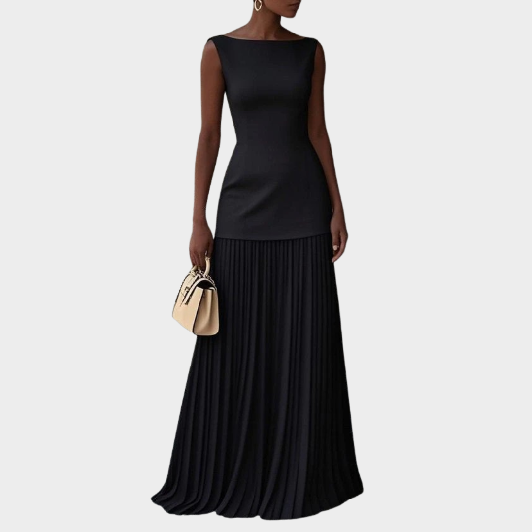 Women Pleated Maxi Dress – Elegant Sleeveless Bodice with Flowing Long Skirt – Slim Fit – Lightweight Fabric – Cocktail Evening and Wedding Guest Outfit – Multiple Colours