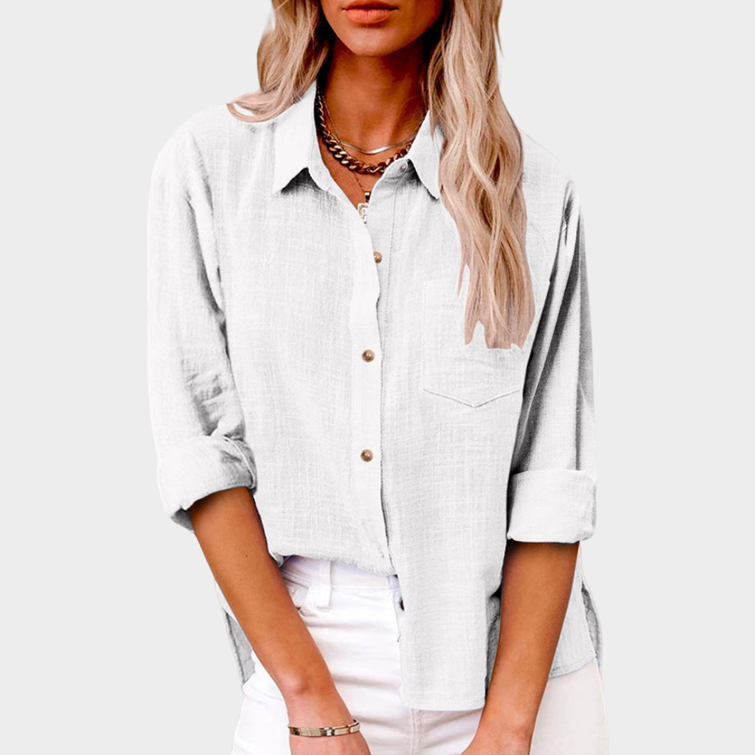 Women's Long Sleeve Cotton Linen Blouse – Relaxed Fit – Breathable & Stylish – Multiple Colours