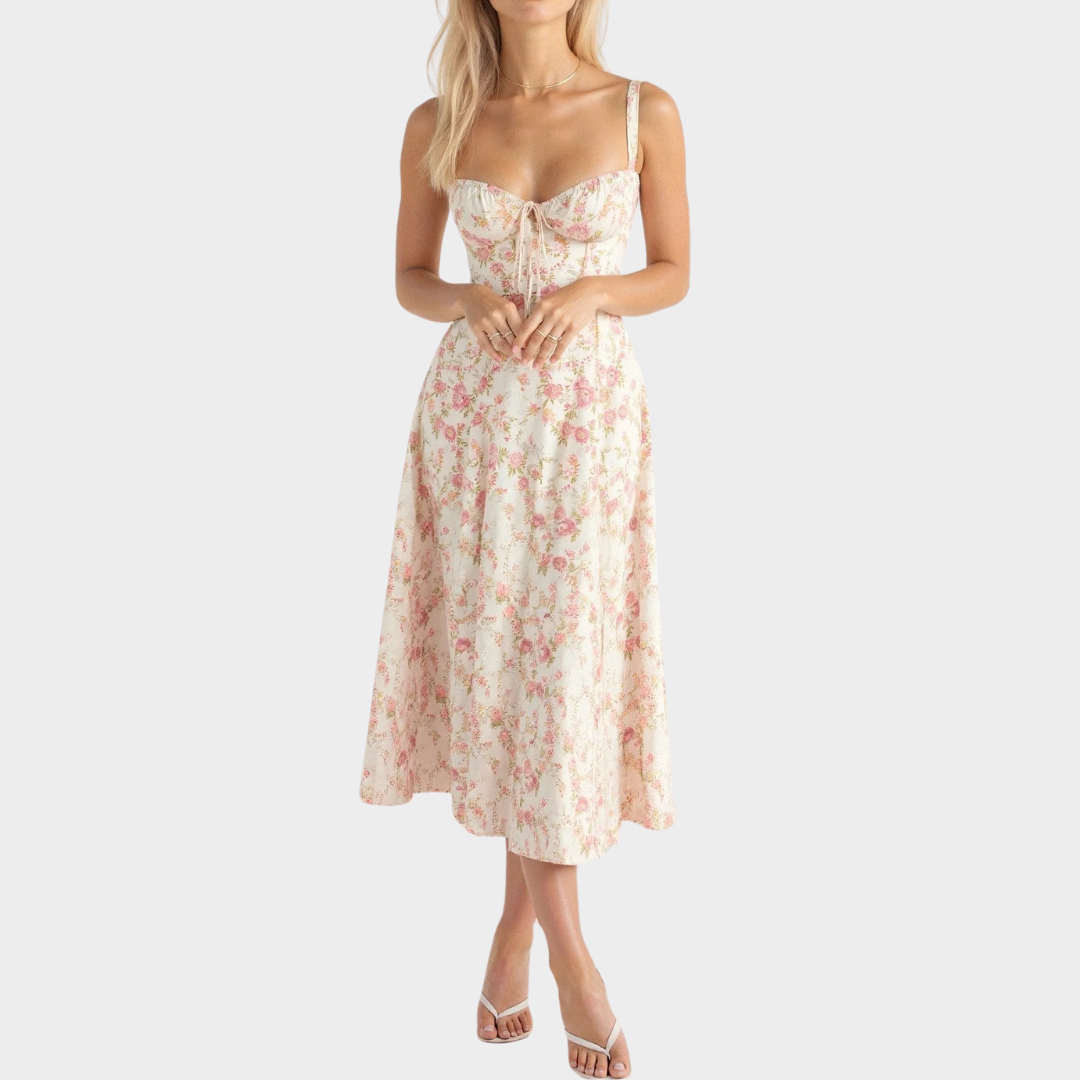 Women’s Long Corset Dress – Floral Print – Bandage Fit – Sleeveless Sundress Style – Lightweight Resort Wear – Multiple Colours