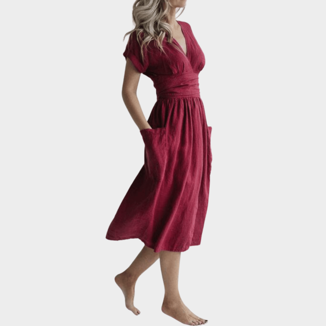 Women's Casual Night Dress – Loose Fit Cotton Linen – Pockets – Multiple Colours