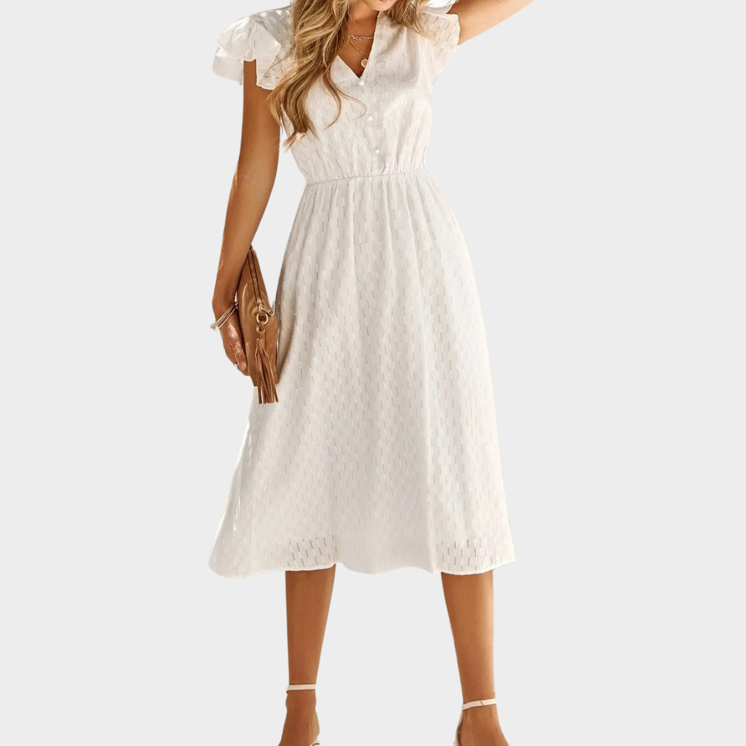 Women's Boho Midi Dress – V-Neck High Waist Casual Fit – Lightweight Solid Colour – Soft Cotton Blend – Multiple Colours