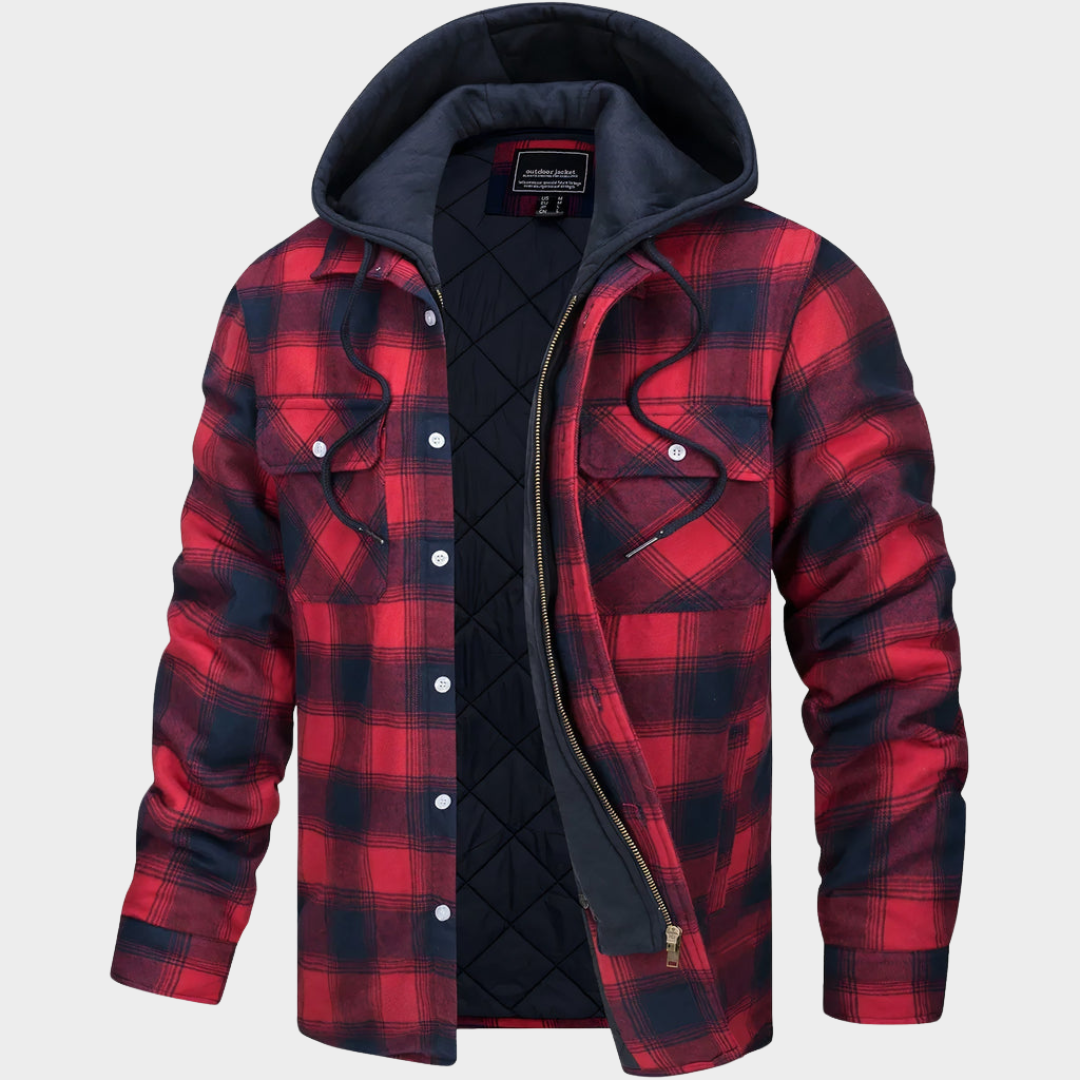 Men’s Flannel Shirt Jacket – Quilted Lined Button-Up Hoodie – Long Sleeve Thick Cotton Outerwear – Relaxed Fit – Multiple Colours