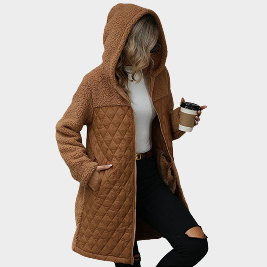Women’s Thick Hooded Coat – Warm Long Sleeve Zipper, Brown