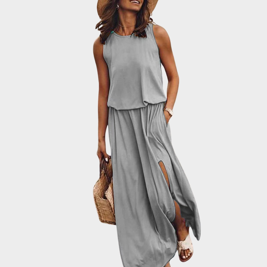 Women's Sleeveless Tank Maxi Dress – Loose Fit & Elegant Split – Multiple Colours