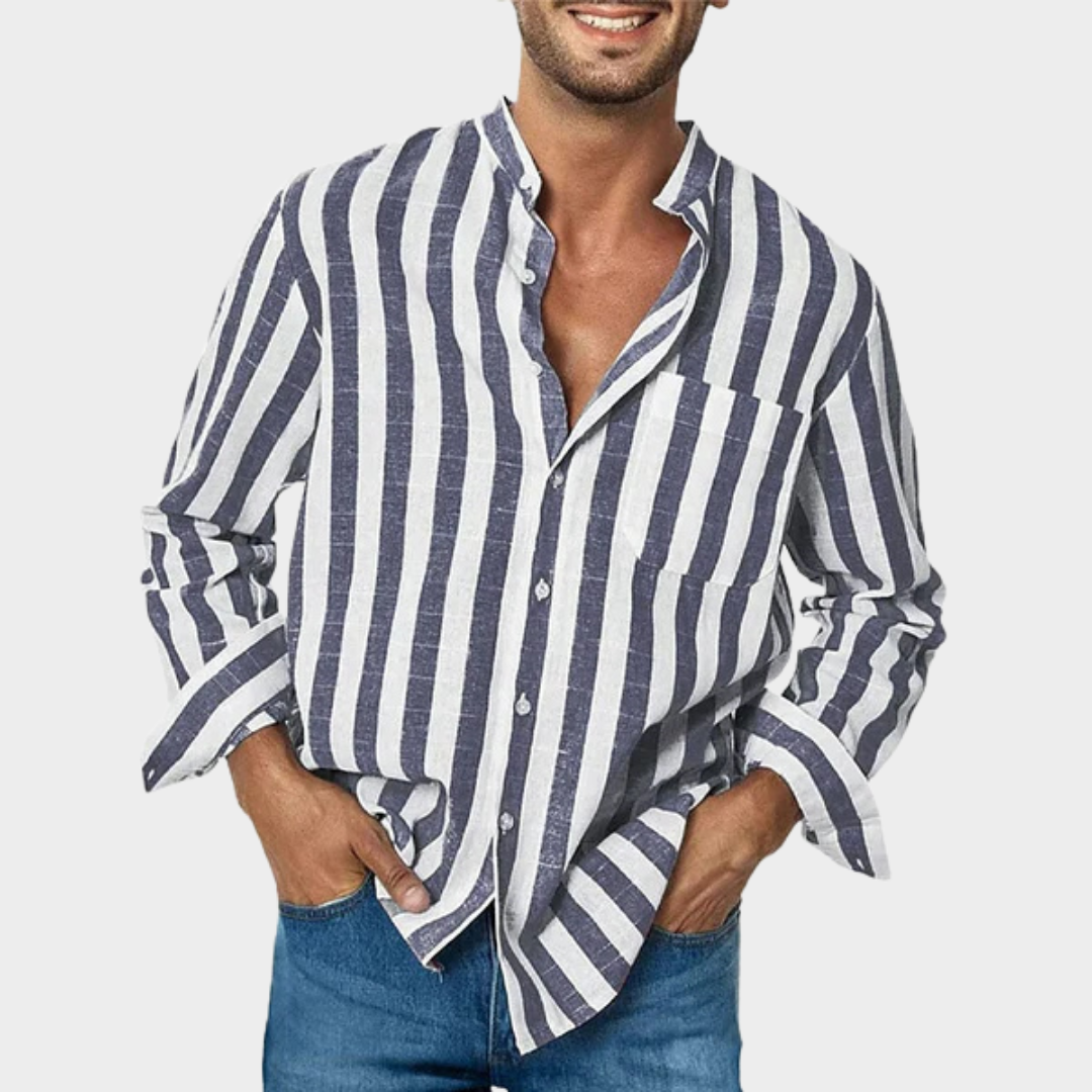 Men’s Casual Striped Long Sleeve Shirt – Relaxed Fit – Elastic Lightweight Linen Blend – Button-Up Design – Multiple Colours