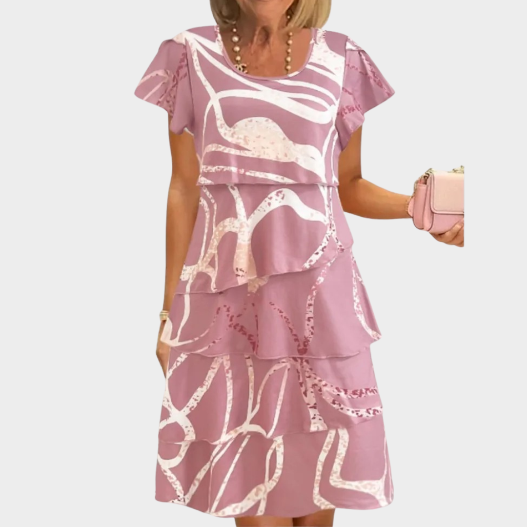 Women Printed Ruffle Sleeve Dress – Round Neck – Loose Fit – Lightweight Fabric – Multiple Colours