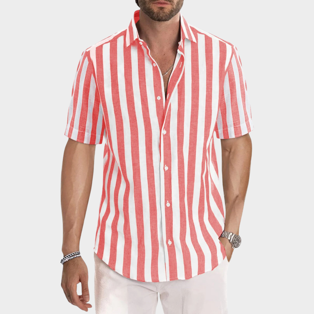 Men Striped Short Sleeve Shirt – Casual Fit – Breathable Fabric – Button-Up – Multiple Colours