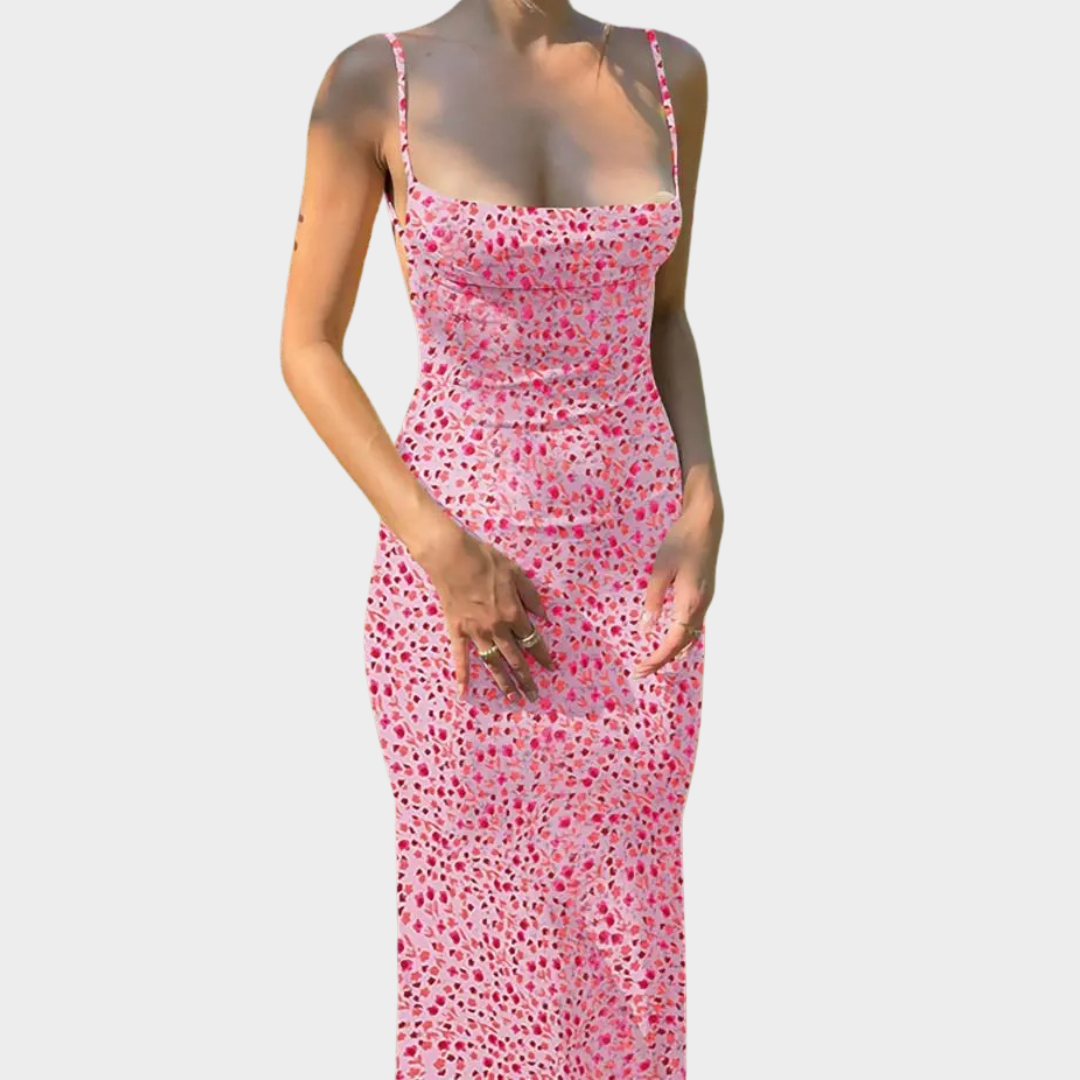 Women’s Floral Spaghetti Strap Bodycon Dress – Deep V Neck Long Style with Backless Fit – Lightweight Fabric – Multiple Colours