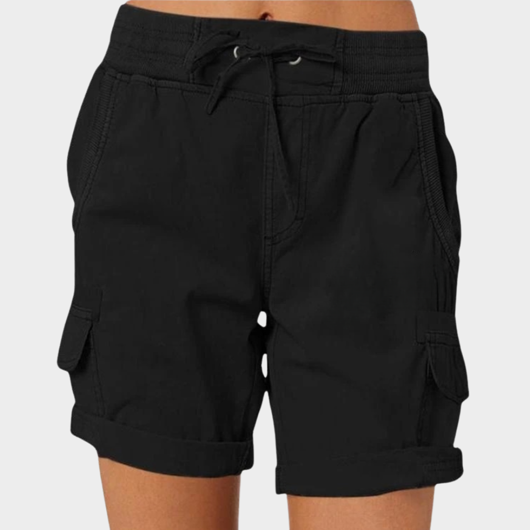 Women's Cargo Shorts - Elastic Waist - Cotton Linen - Lightweight & Breathable - Multiple Colours
