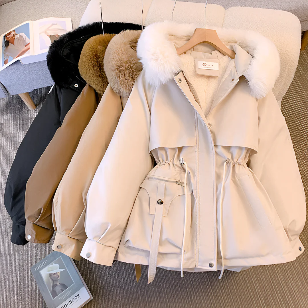 Women Parka Coat – Long Hooded Jacket with Big Fur Collar – Warm Wool Liner – Padded Snow Wear Outerwear – Multiple Colours