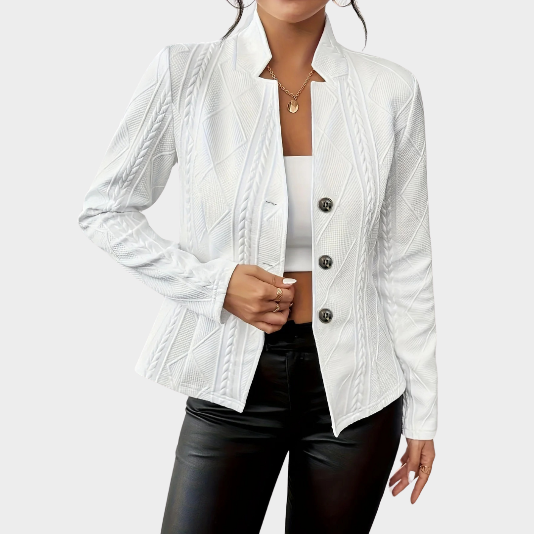 Women’s Slim Fit Blazer – Long Sleeve Crew Collar Raised Floral Design – Button-Up Office Jacket – Multiple Colours