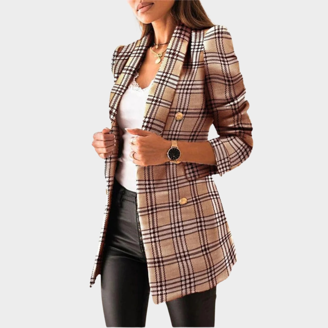 Women Elegant Plaid Blazer – Double Breasted Versatile Business and Casual – Multiple Colours