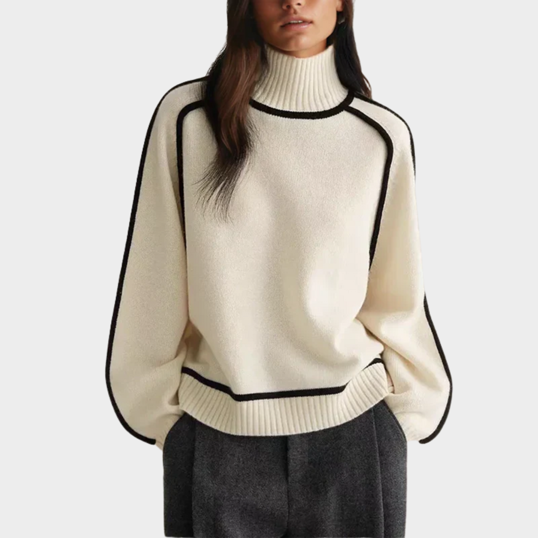 Women's Turtleneck Knitted Sweater – Loose Fit – Striped Design – Multiple Colours