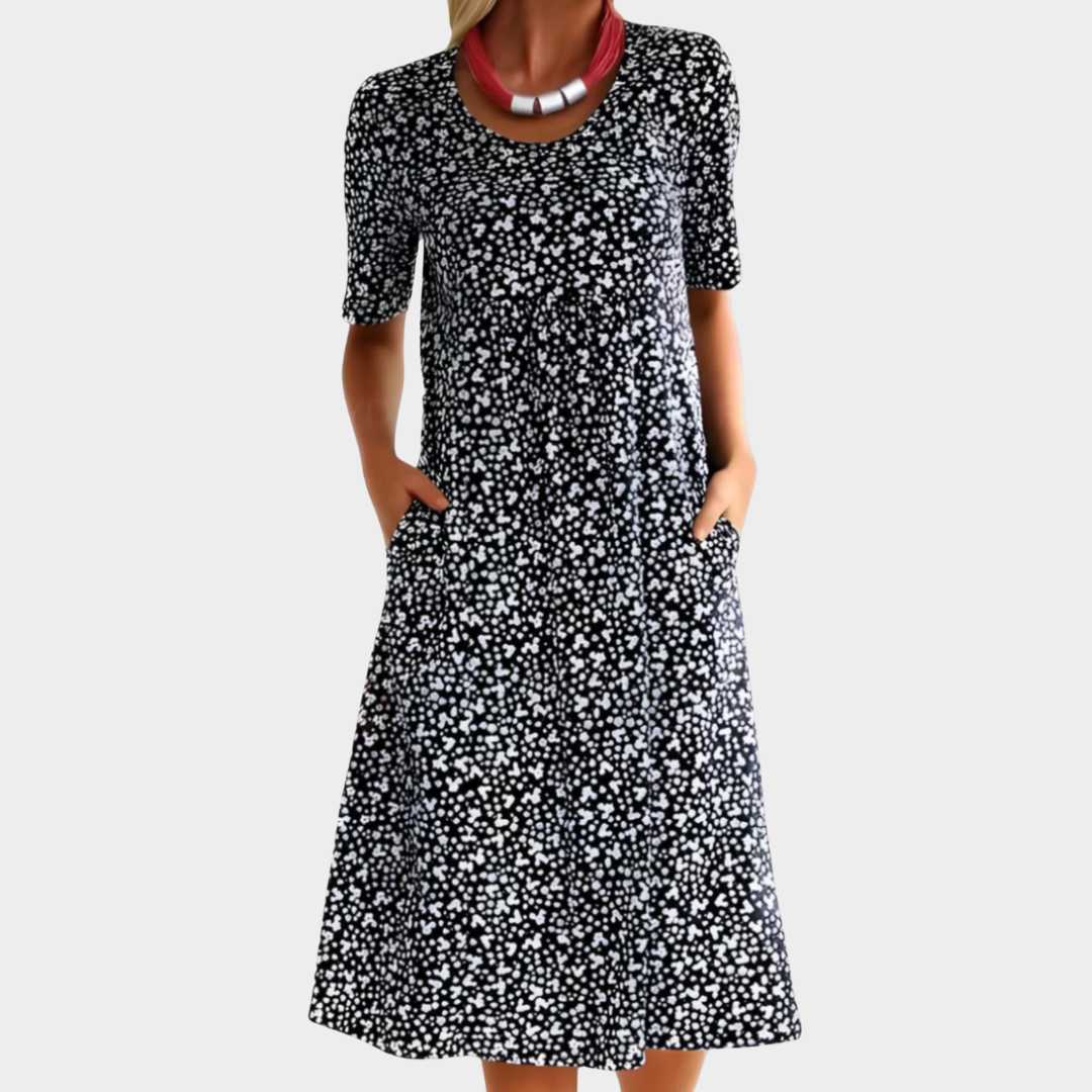 Women’s Loose Fit Midi Dress – Floral Print with Short Sleeves and Casual Boho Style – Lightweight and Breathable – Multiple Colours