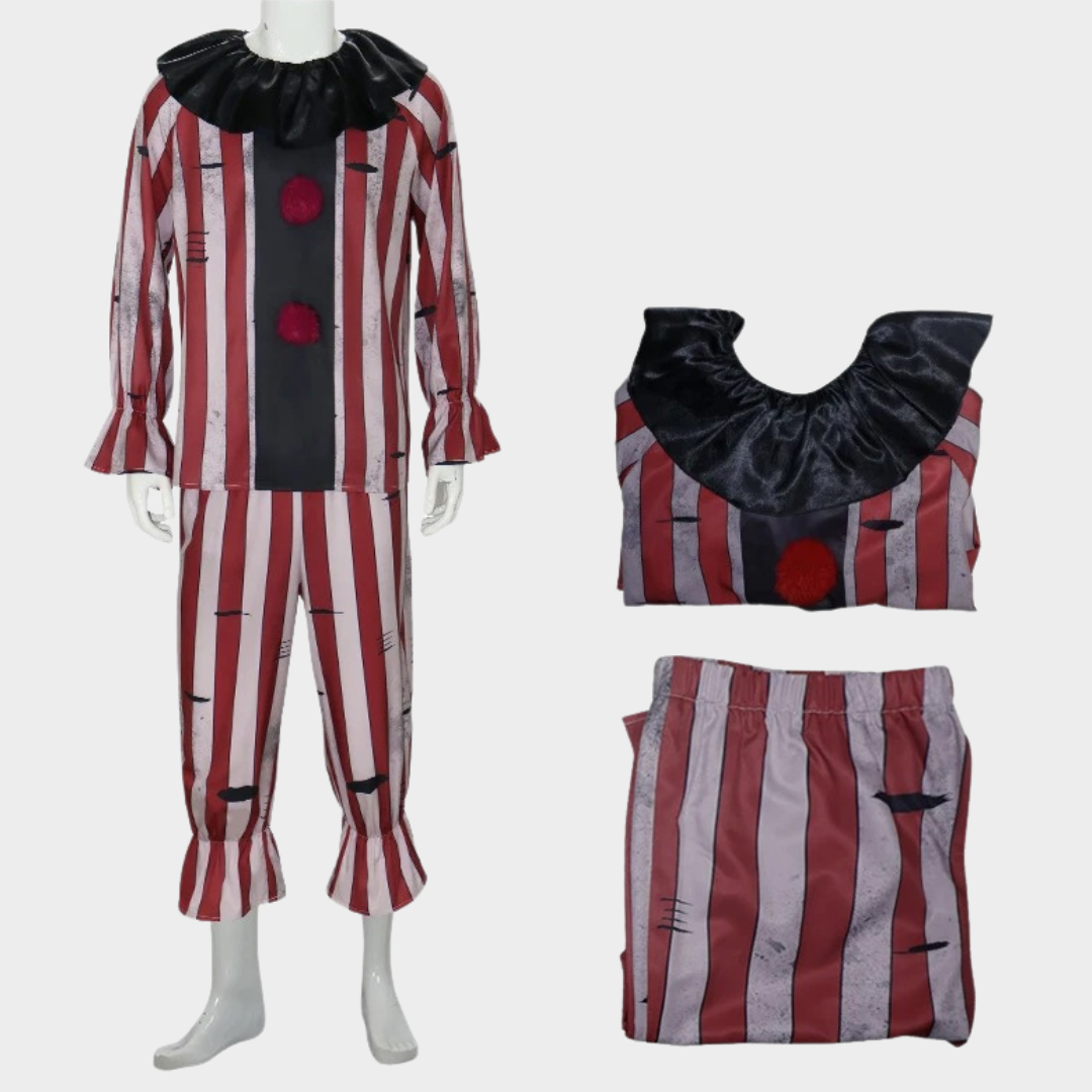 Evil Clown Halloween Costume – Unisex Bloodstain Cosplay Outfit Inspired by Art the Clown – Horror Role Play Party Uniform – Red