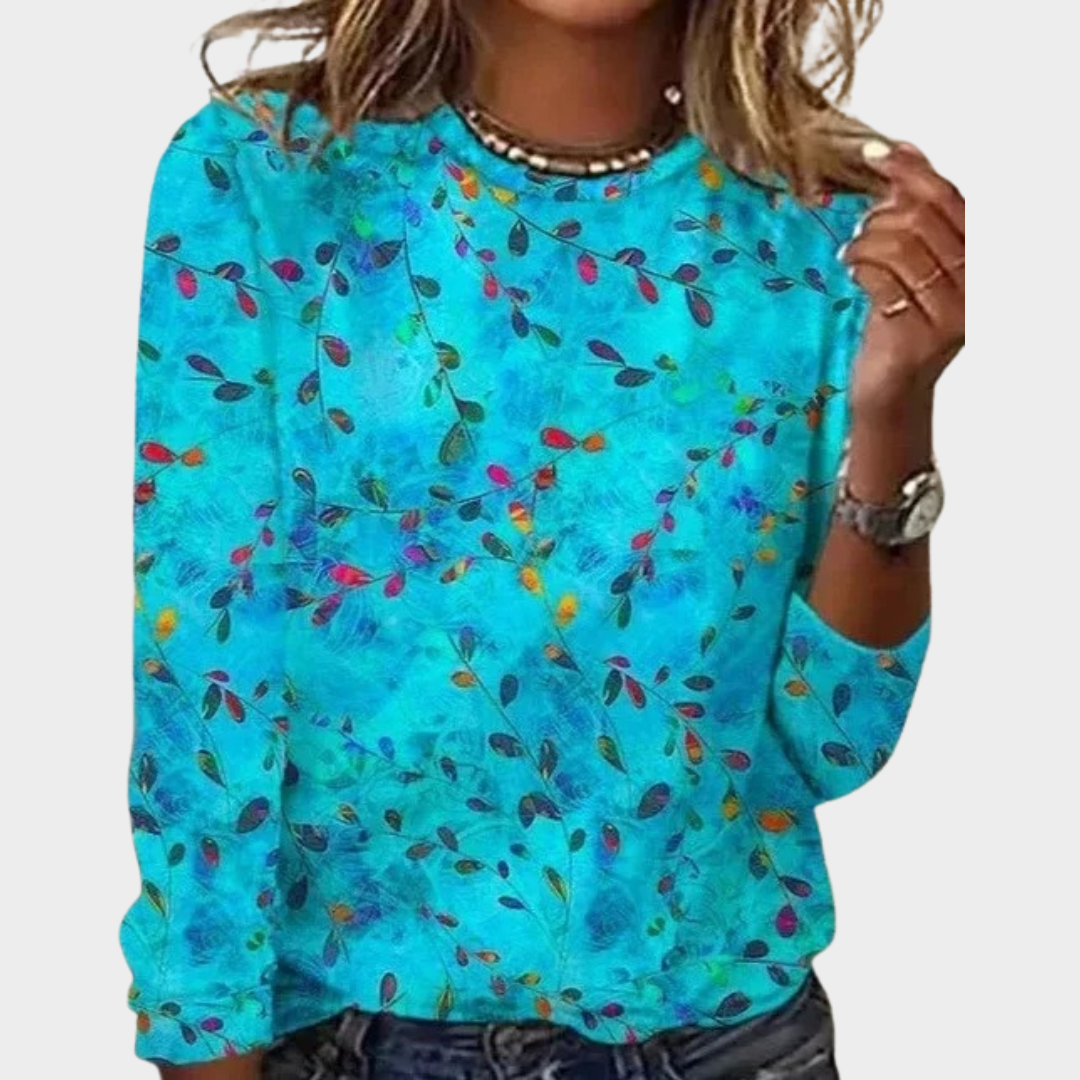 Women’s Long Sleeve Digital Print Blouse – Round Neck Loose Fit – 3D Glitter Look – Cotton-Polyester Blend – Multiple Colours