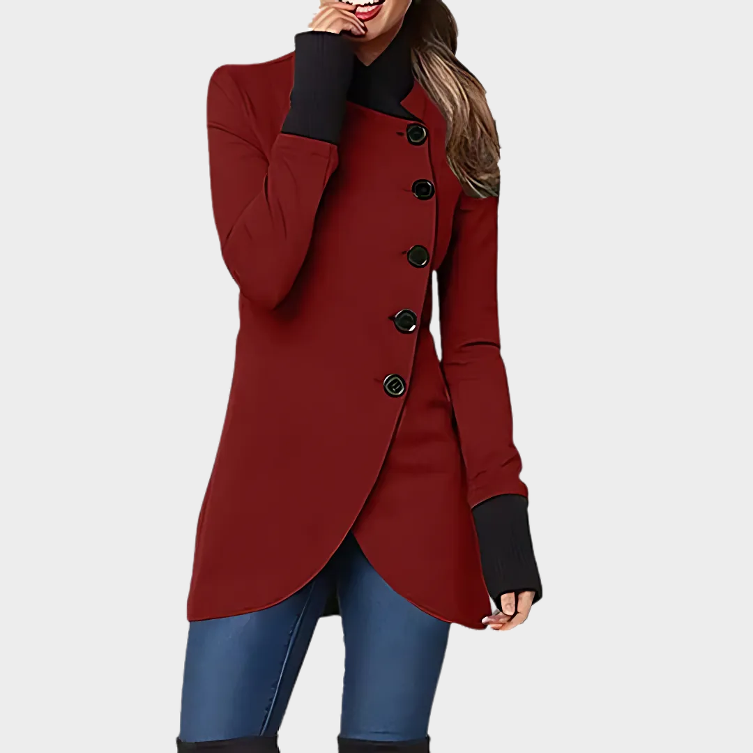 Women's Stand Collar Coat - Mid-Length - Irregular Hem - Thick & Warm - Multiple Colours