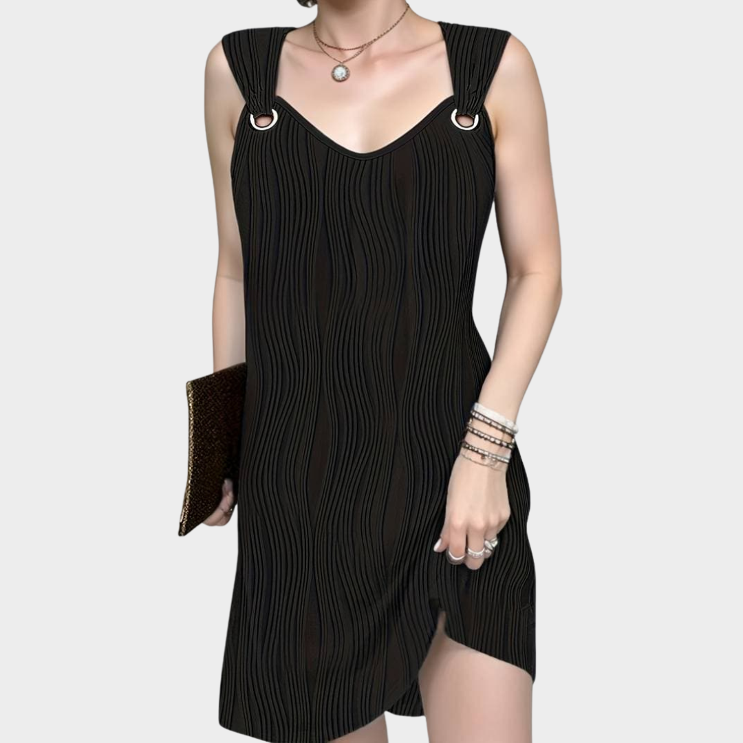 Women's V-Neck Sleeveless Dress – Metal Button Detail – Elegant Fit – Multiple Colours