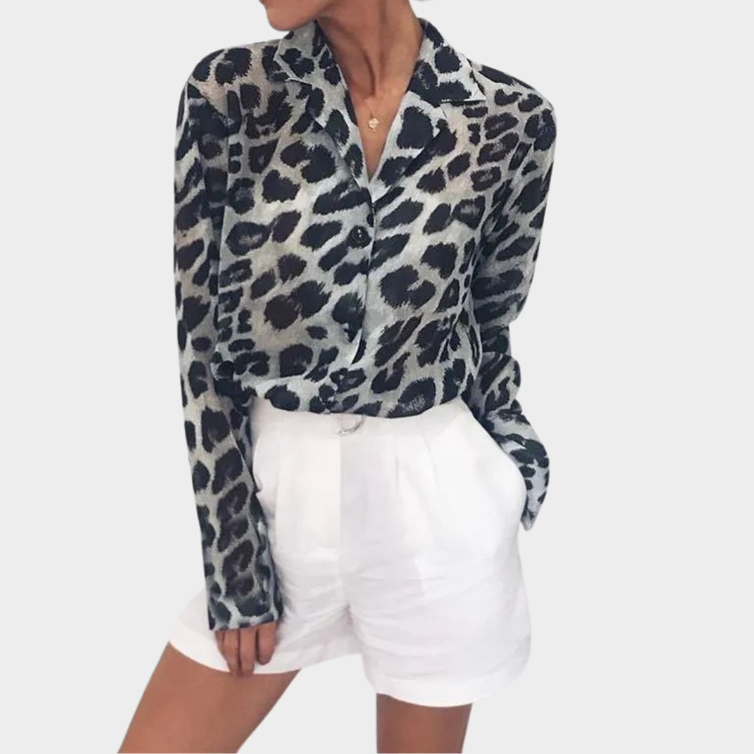 Women's Chiffon Blouse – Long Sleeve – Leopard Print – Turn Down Collar – Casual Loose Fit – Multiple Colours