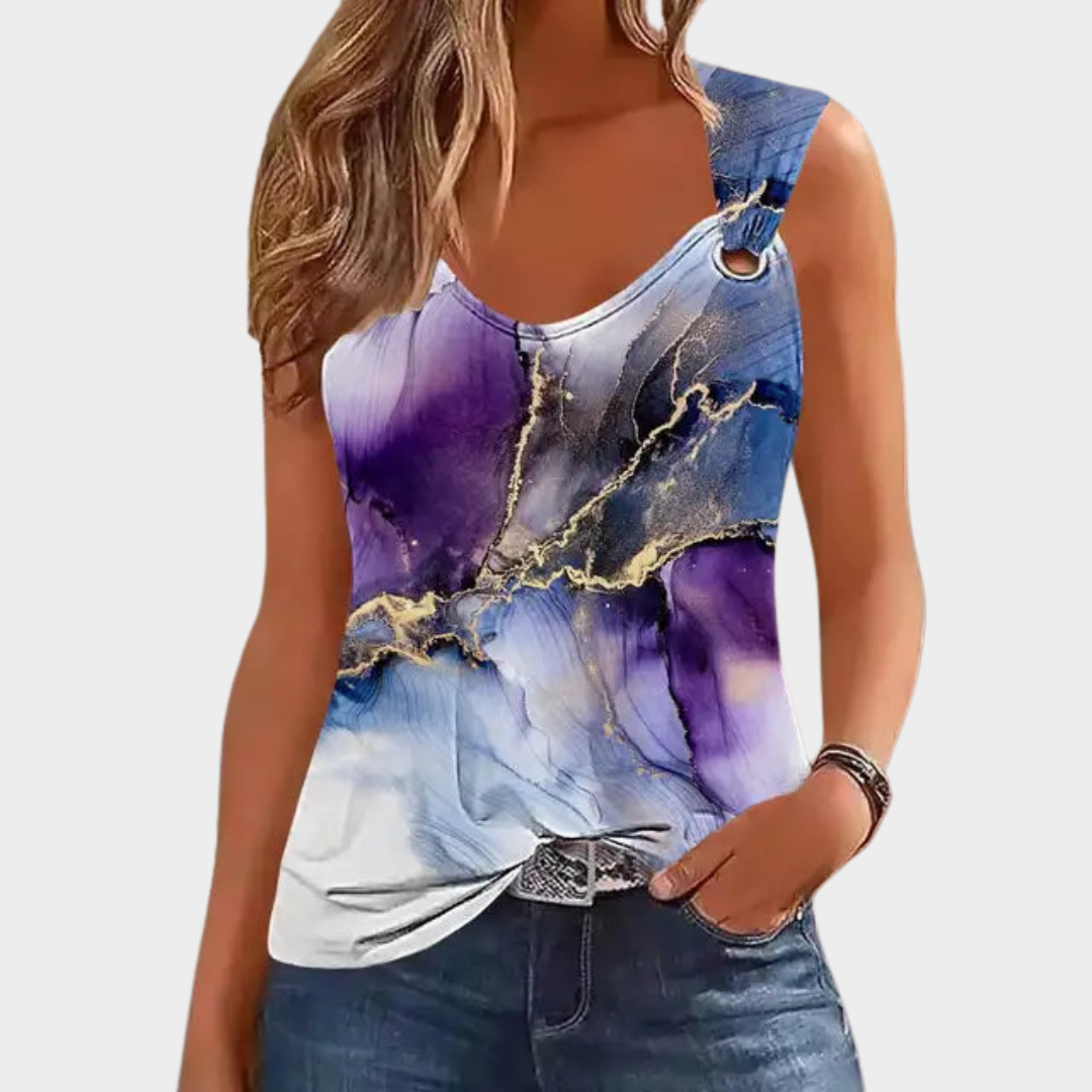 Women’s Marble Print Tank Top – Sleeveless Casual T-Shirt – Lightweight Soft Fit – Stretch Fabric – Multiple Colours