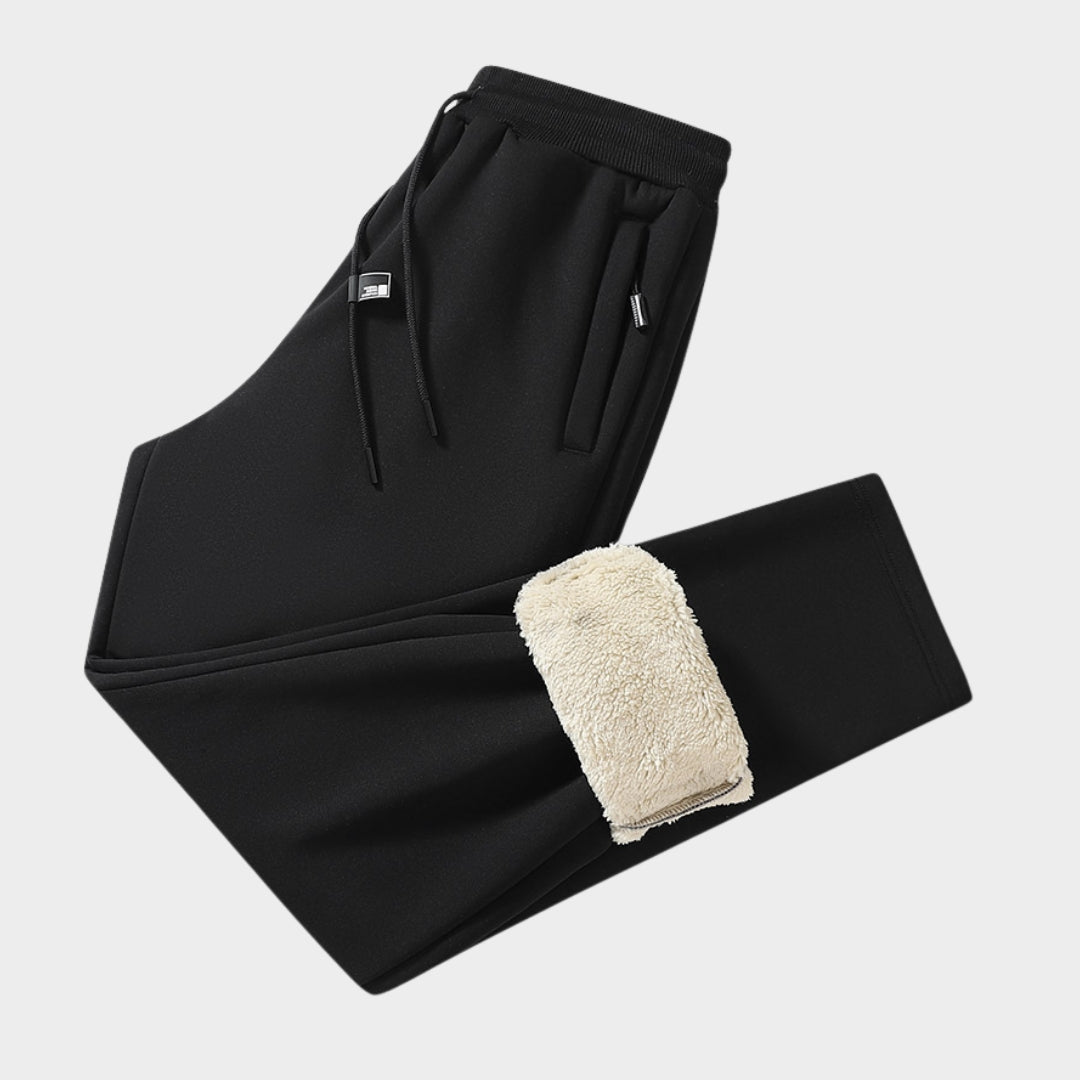 Men’s Winter Cashmere Jogging Pants - Fleece Warm Thick Casual Sports Trousers, Drawstring, Large Size, Black, Grey