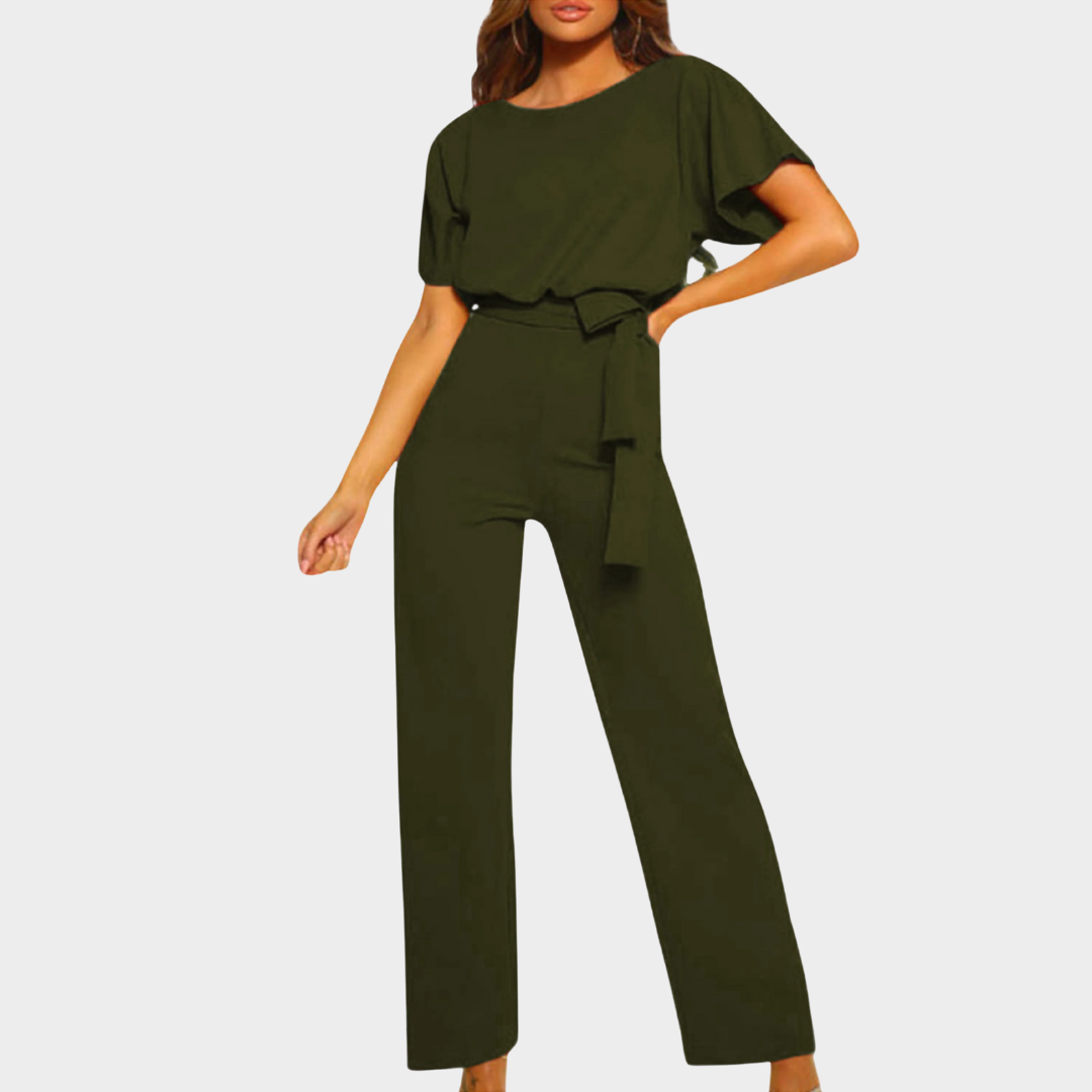 Women Jumpsuit – Elegant Solid Colour Romper – Short Sleeve with Waist Tie – Wide Leg Pants – Comfortable Fit – Multiple Colours