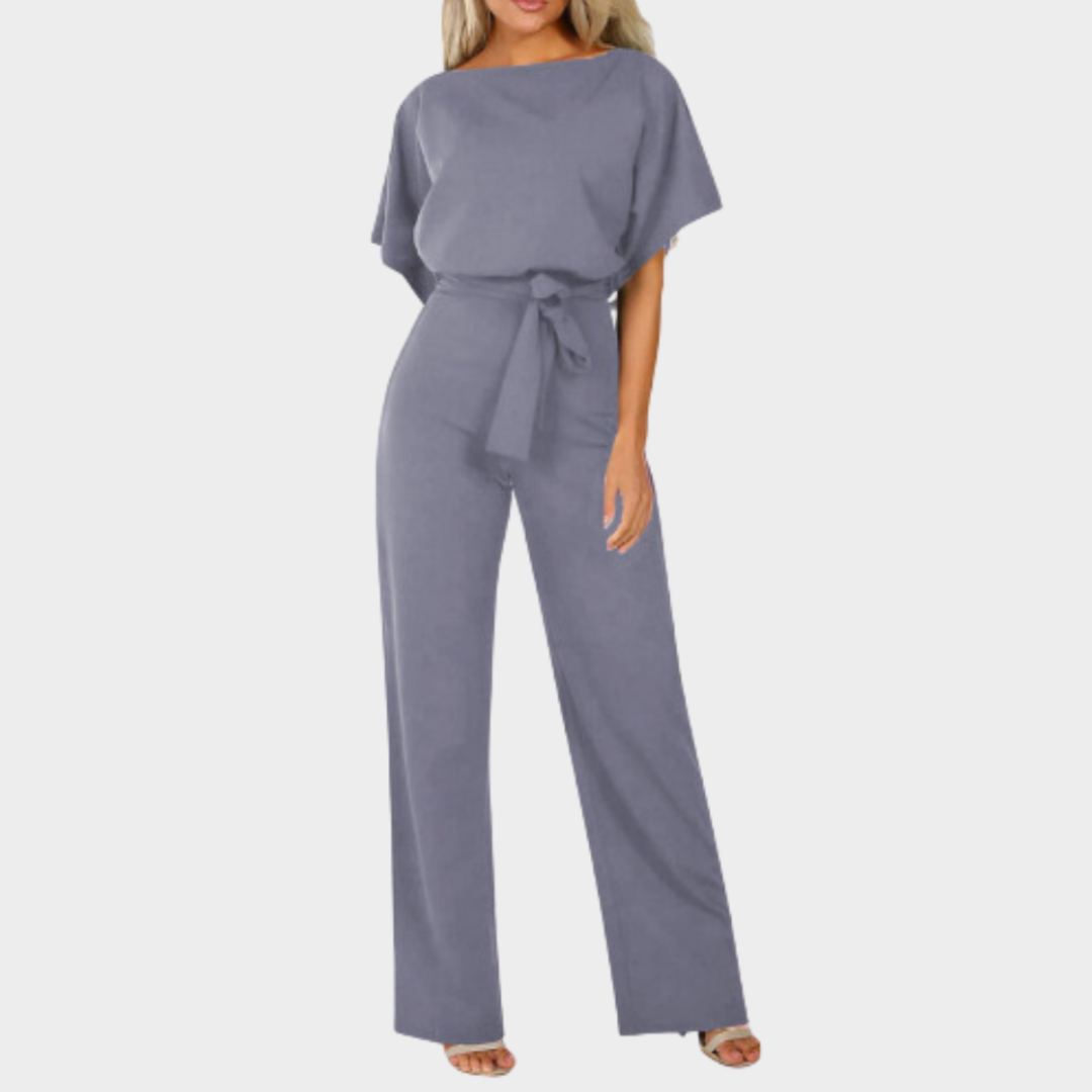 Women's High-Waist Jumpsuit - Short Sleeve - Lace-Up - Straight Leg - Multiple Colours