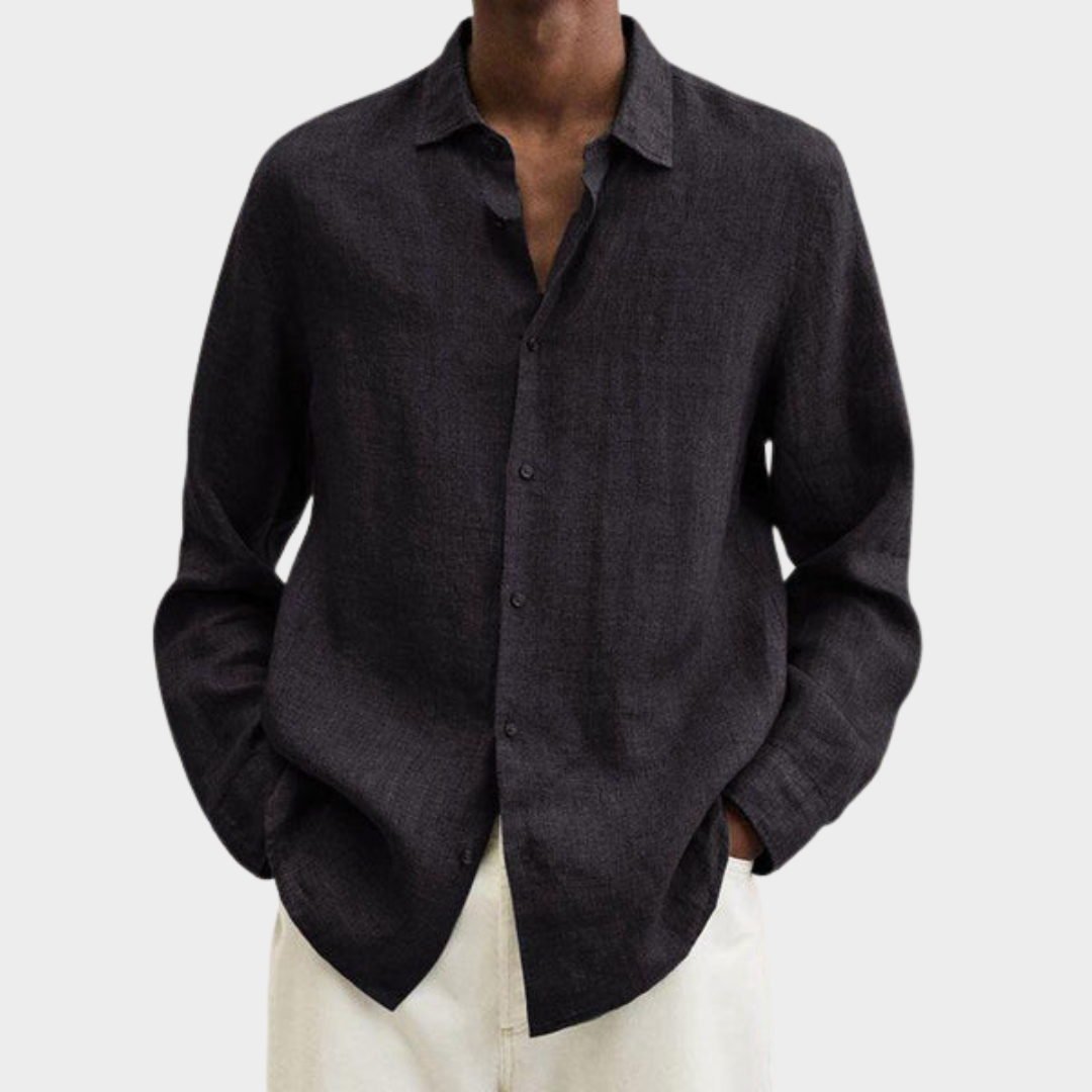 Men’s Cotton Linen Shirt – Long Sleeve – Turn-Down Collar – Button-Up – Multiple Colours