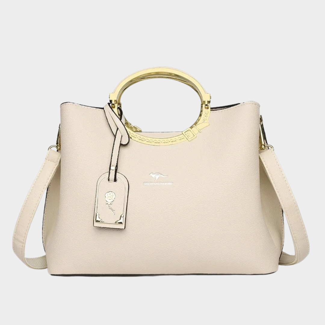 Women Handbag – PU Leather Tote with Round Metal Handle and 3-Layer Design – Multiple Colours