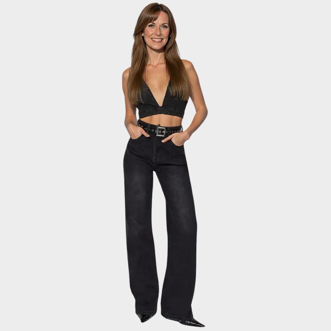 Women's Wide Leg Jeans - Casual Loose Fit Denim Trousers - Beltless Design - Multiple Colours